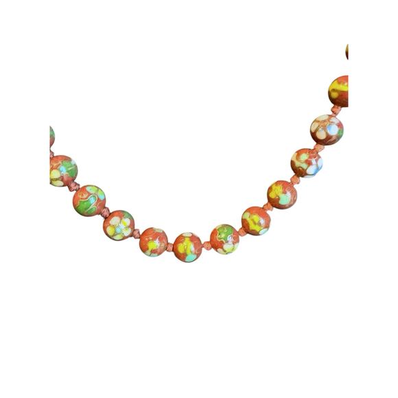 Cloisonne Rust Brown Beaded Necklace - Picture 2 of 7